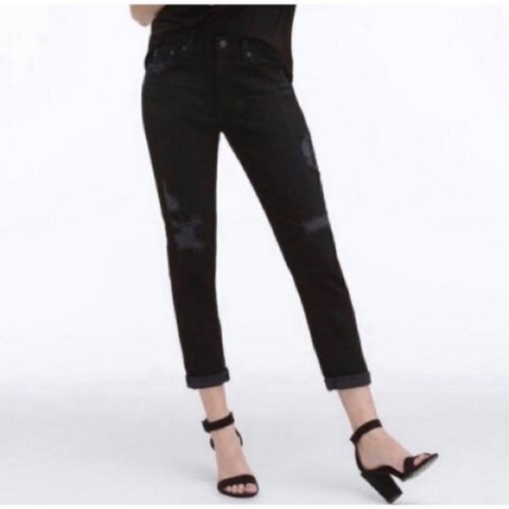 Ag Adriano Goldschmied Black Beau Slouchy Distressed Skinny Jeans Sz 26